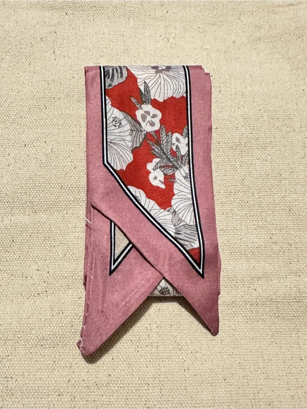 Boutique | Scarf | Twilly Floral Pink & Red Silk-Feel Scarf Accent
